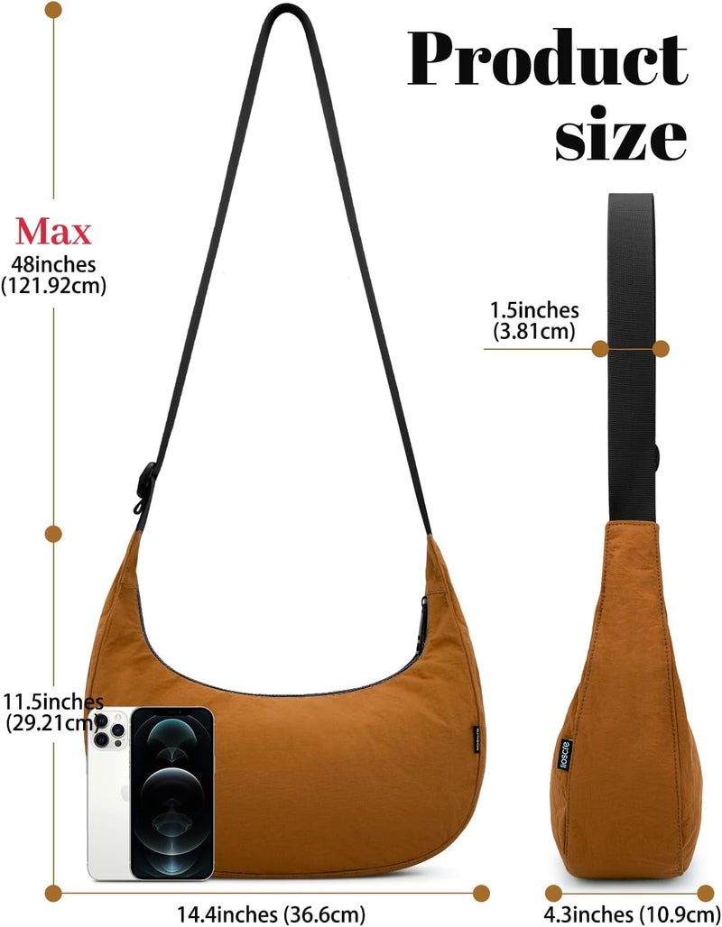 Iioscre Medium Crossbody Crescent Bag for Women Men Trendy, Nylon Crossbody Hobo Bag with Adjustable Strap and Inner Pockets. - Image 2